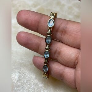Oval cut Aquamarine Gold tone 925 tennis Bracelet 8”